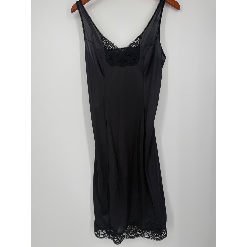 Bali Womens Full Slip 36 Black Vintage Lace Trim Lingerie Intimates Retro